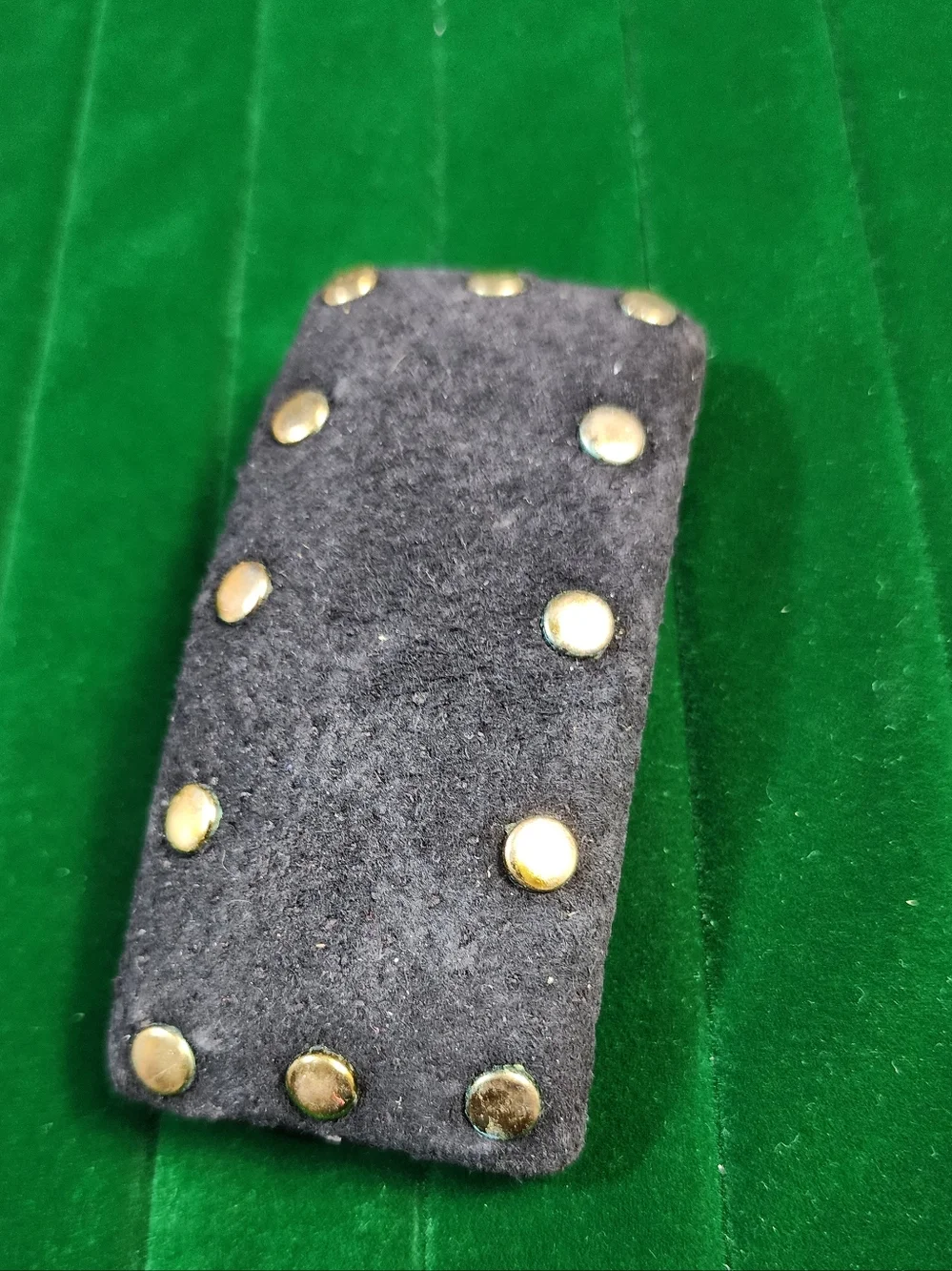 Vintage Black Suede Hair Barrette with Gold Studs